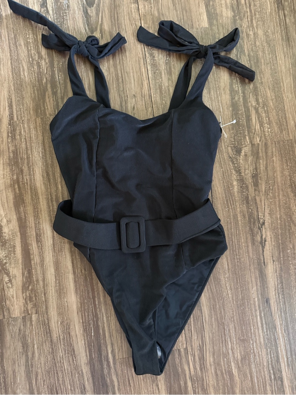 Beach Riot Black Ribbed One-Piece Swimsuit with Belt